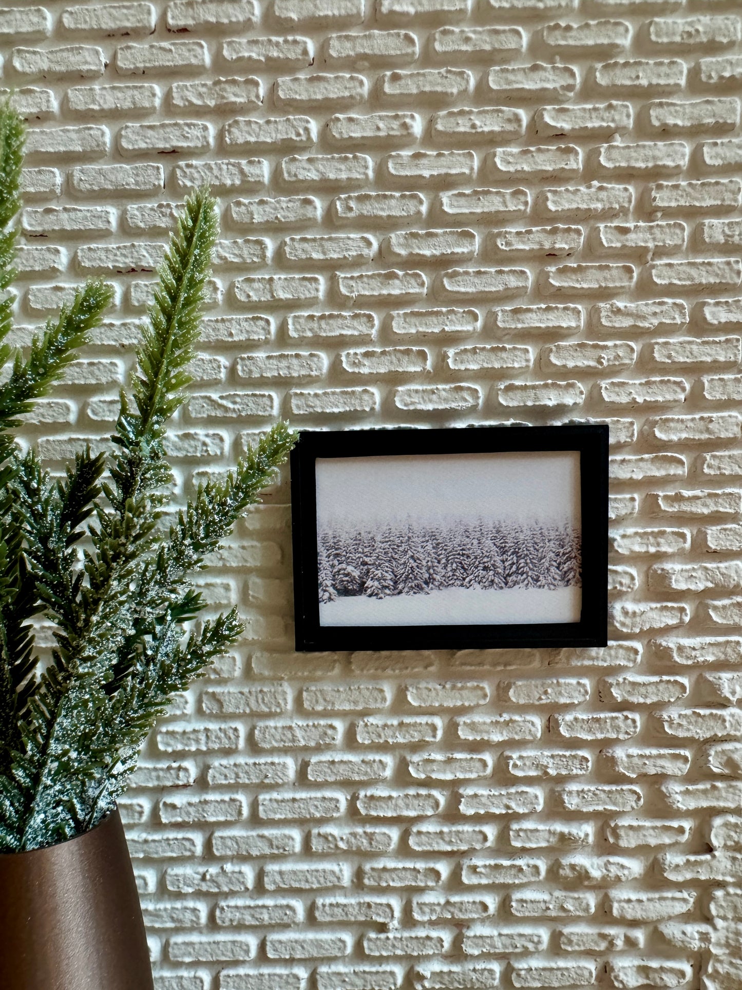 Dollhouse Snowy Winter Trees Framed Wall Art – 1:12 Scale Miniature