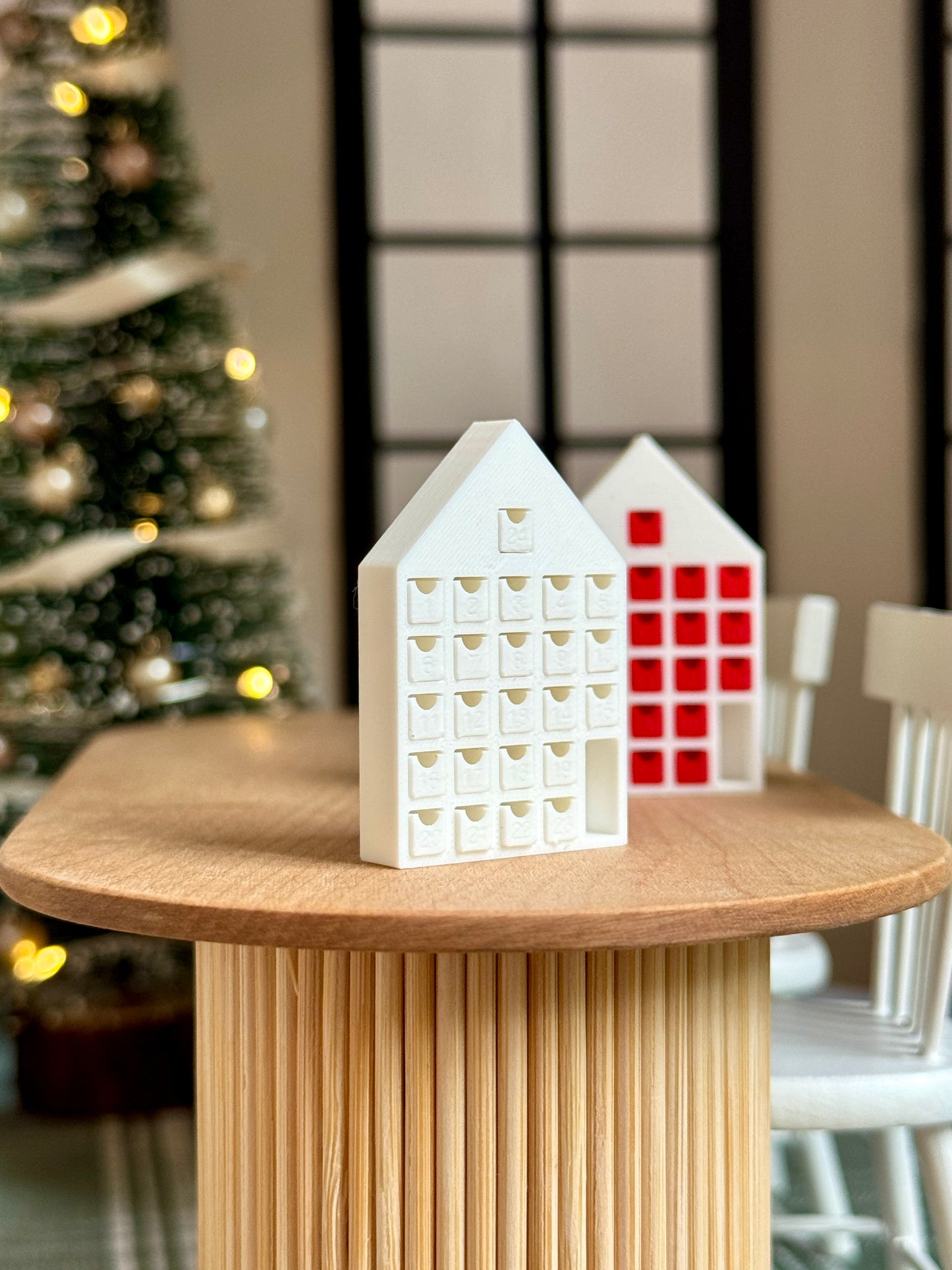 Miniature Red & White Advent Calendar – 1:12 Scale Dollhouse Christmas Countdown House