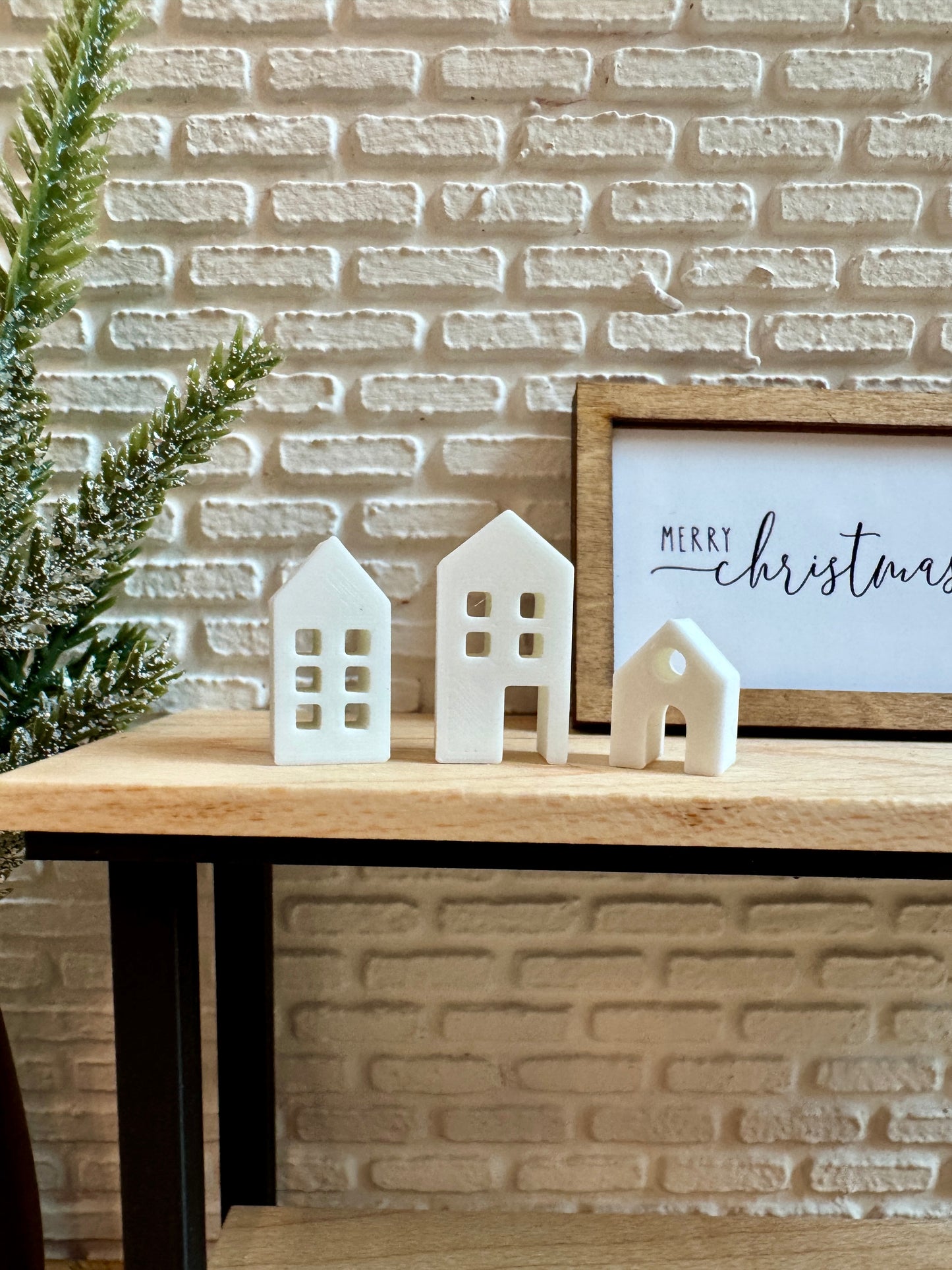 Miniature Winter Village Houses Set of 3 – 1:12 Scale Dollhouse Christmas Decor
