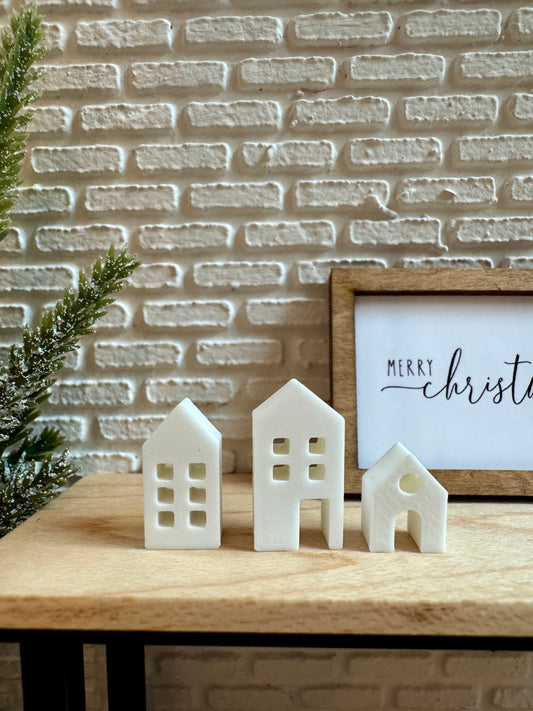 Set of 3 miniature winter village houses, 1:12 scale dollhouse Christmas decor