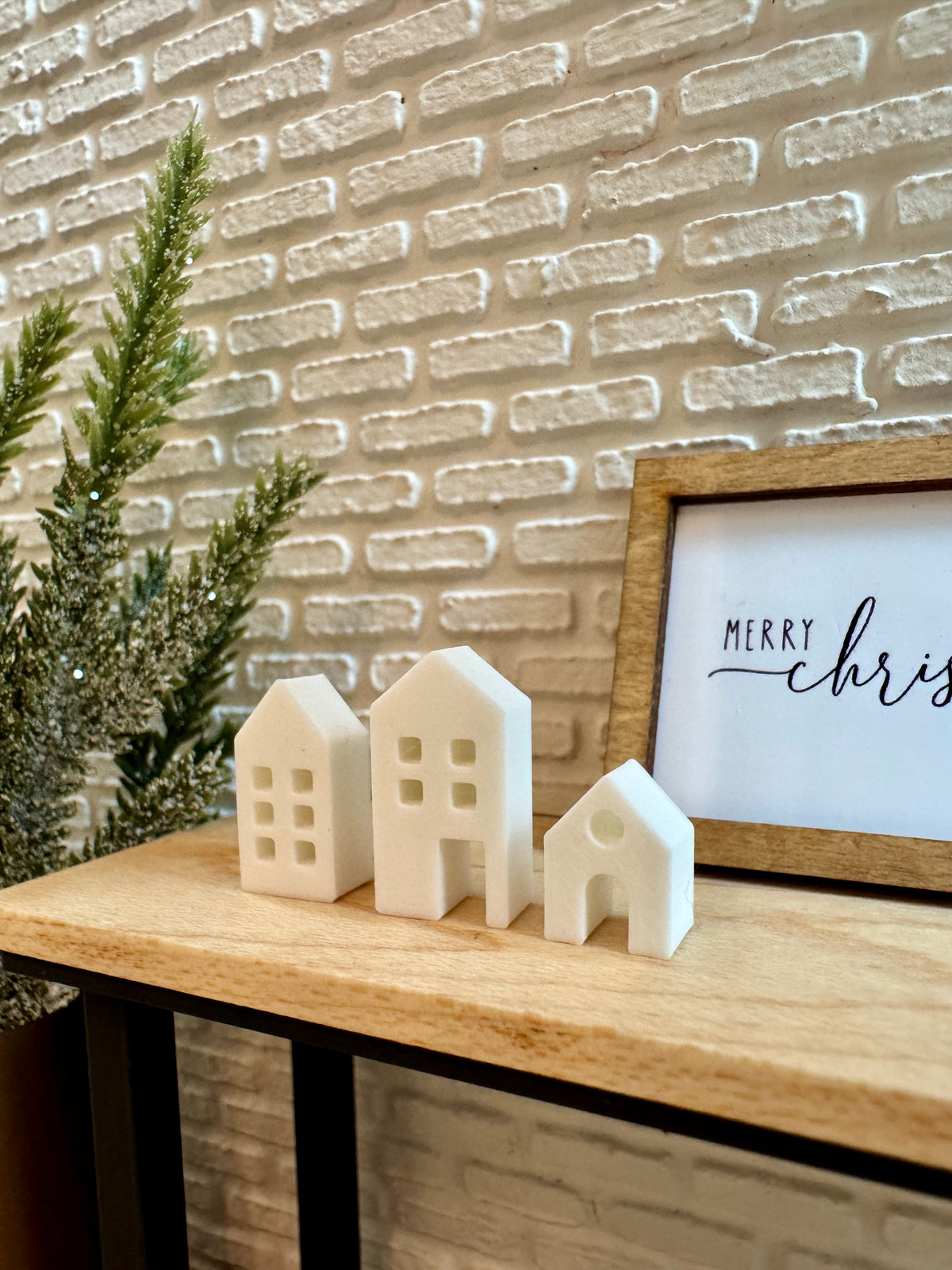 Miniature winter village houses, alternate angle, 1:12 scale dollhouse decor