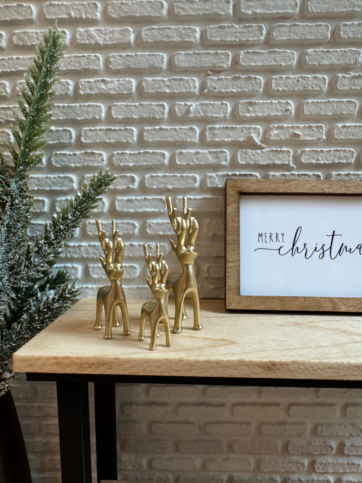 Miniature deer set of 3, 1:12 scale dollhouse Christmas decor