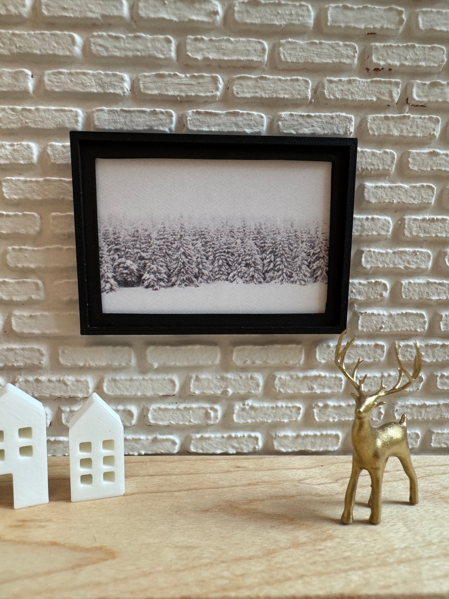 Dollhouse Snowy Winter Trees Framed Wall Art – 1:12 Scale Miniature