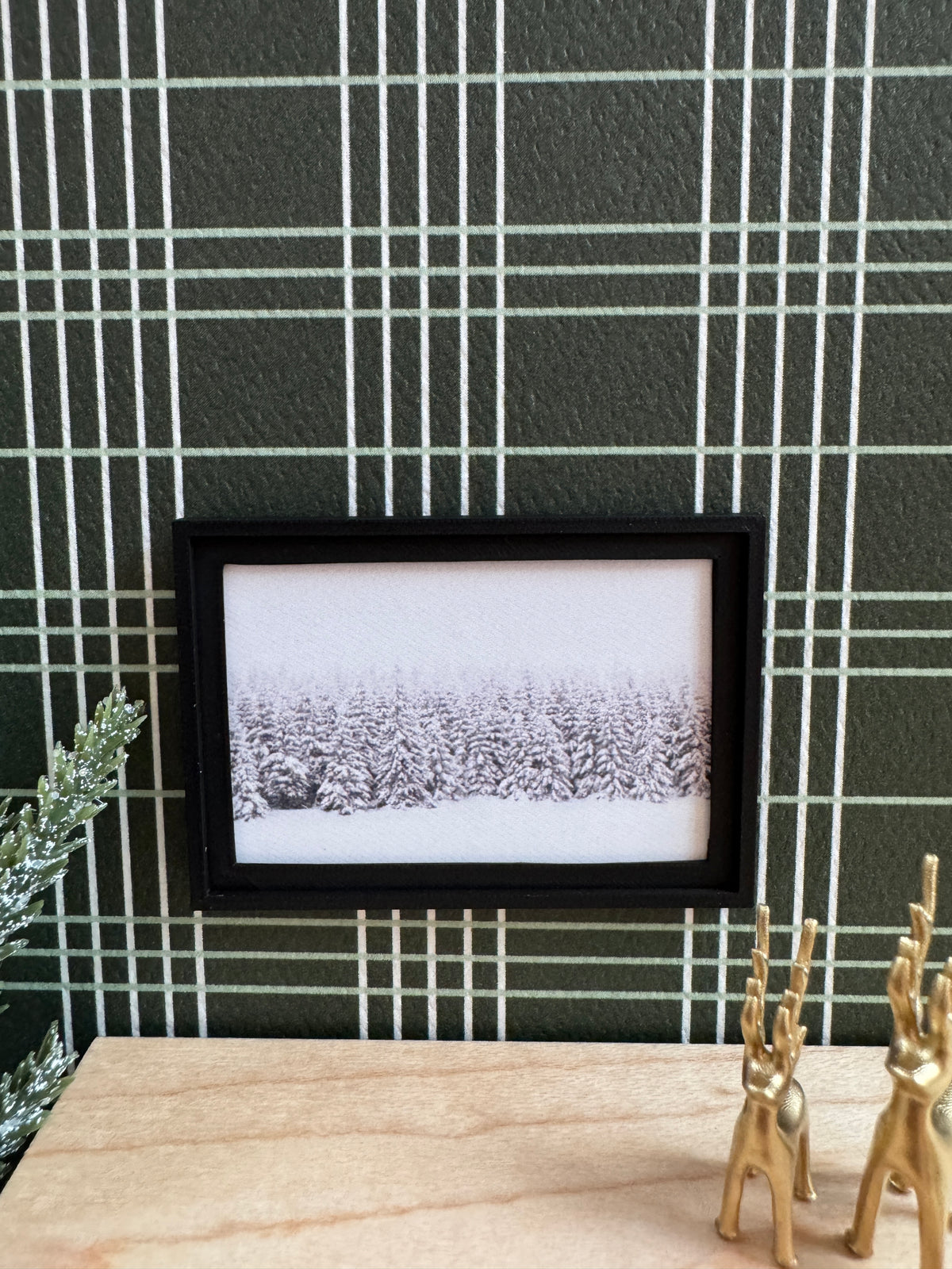 Dollhouse Snowy Winter Trees Framed Wall Art – 1:12 Scale Miniature