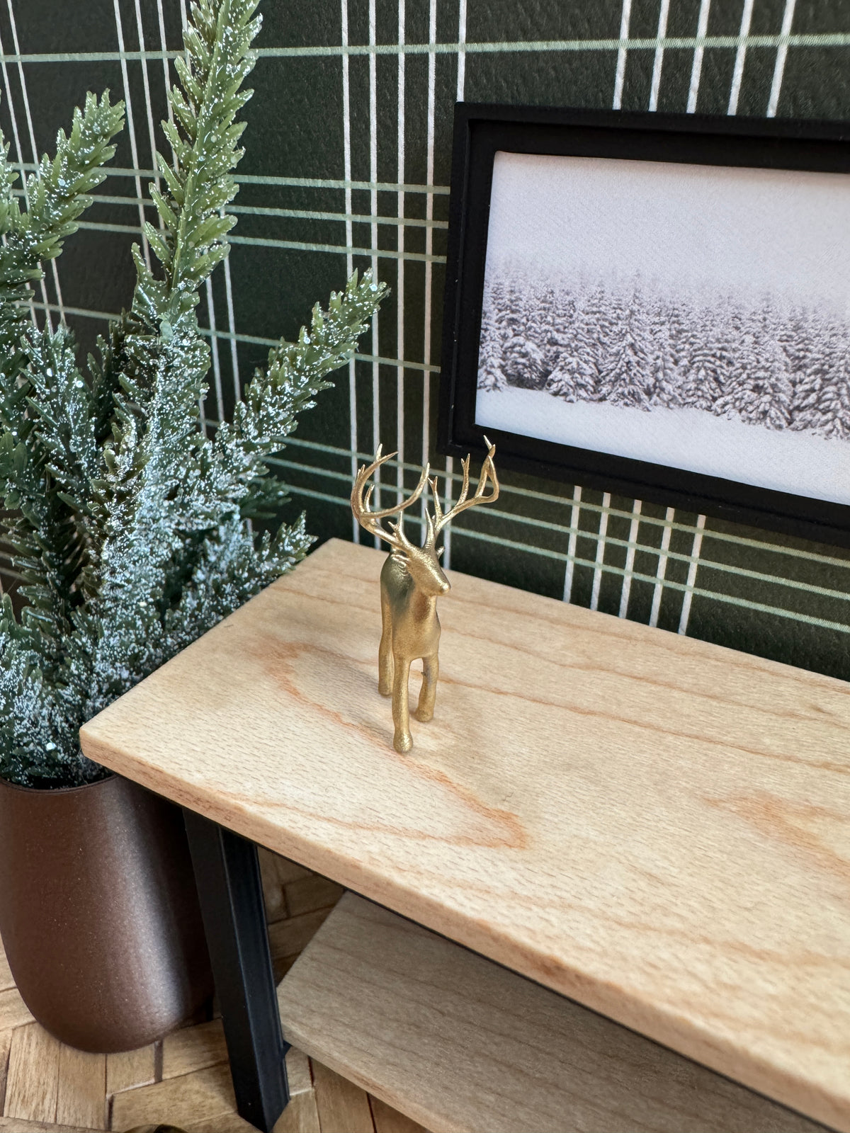 Miniature deer statue, close-up detail, 1:12 scale dollhouse decor