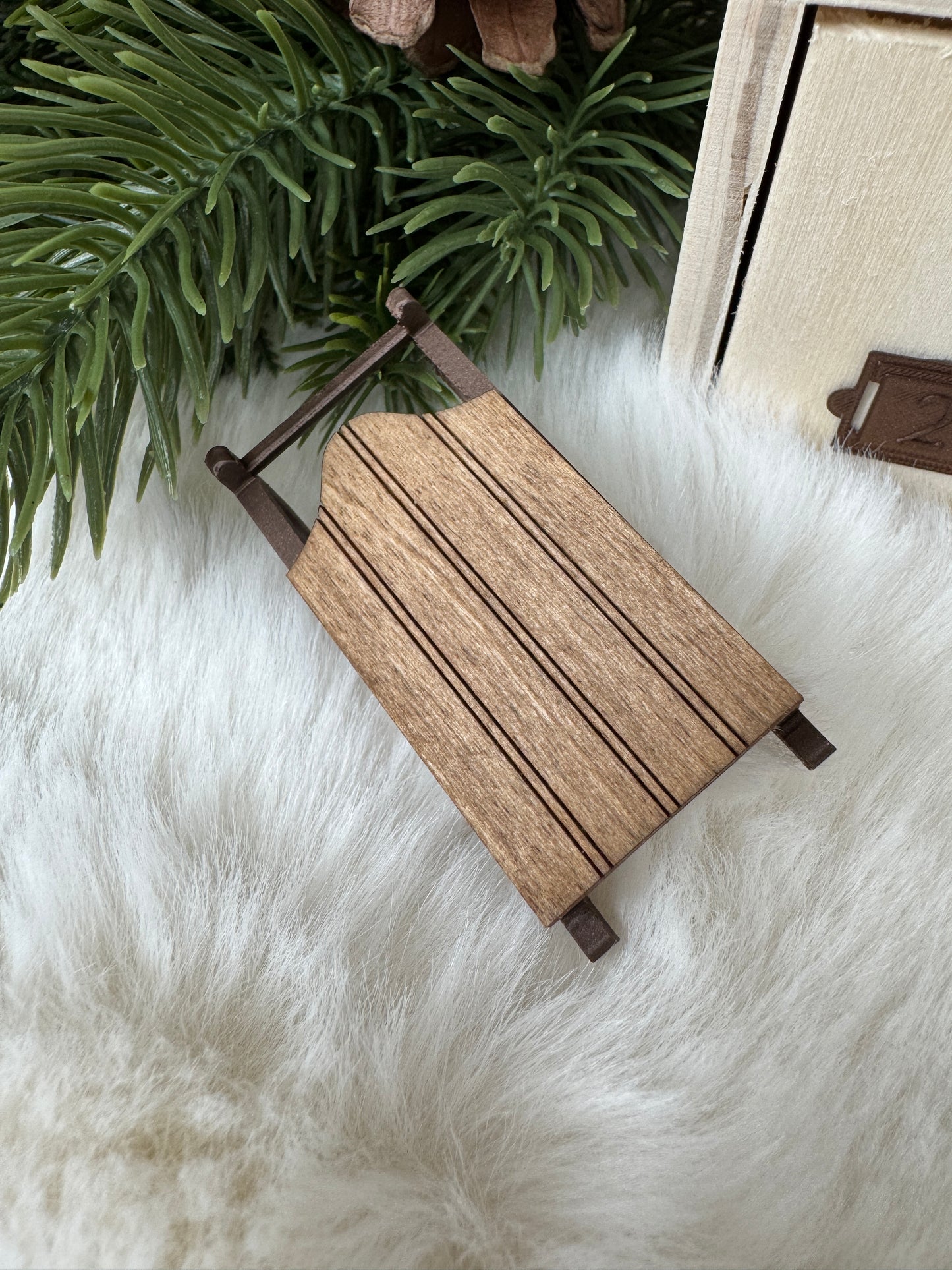 Miniature winter sled in 1:12 scale dollhouse Christmas decor