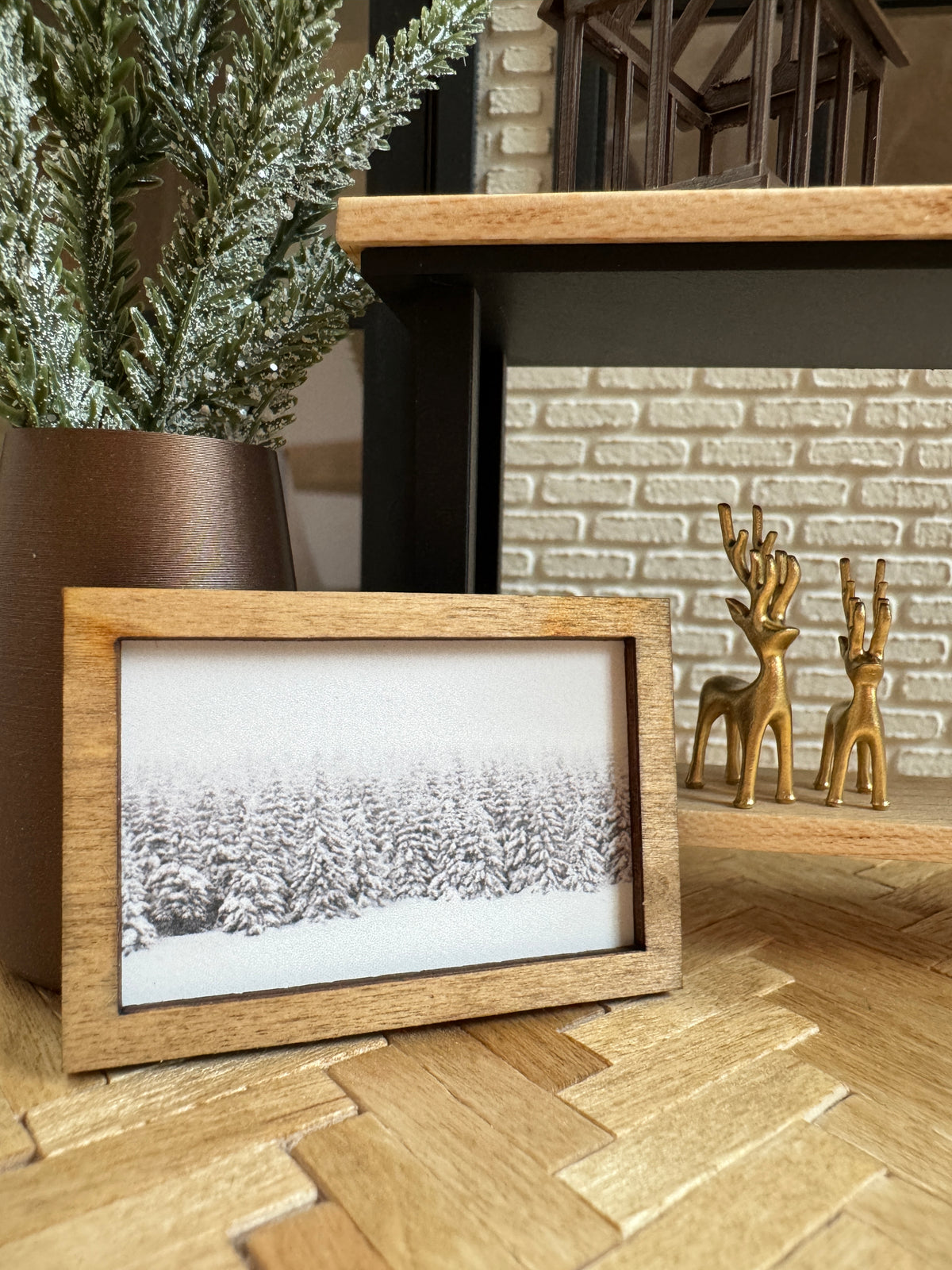 Dollhouse Snowy Winter Trees Framed Wall Art – 1:12 Scale Miniature