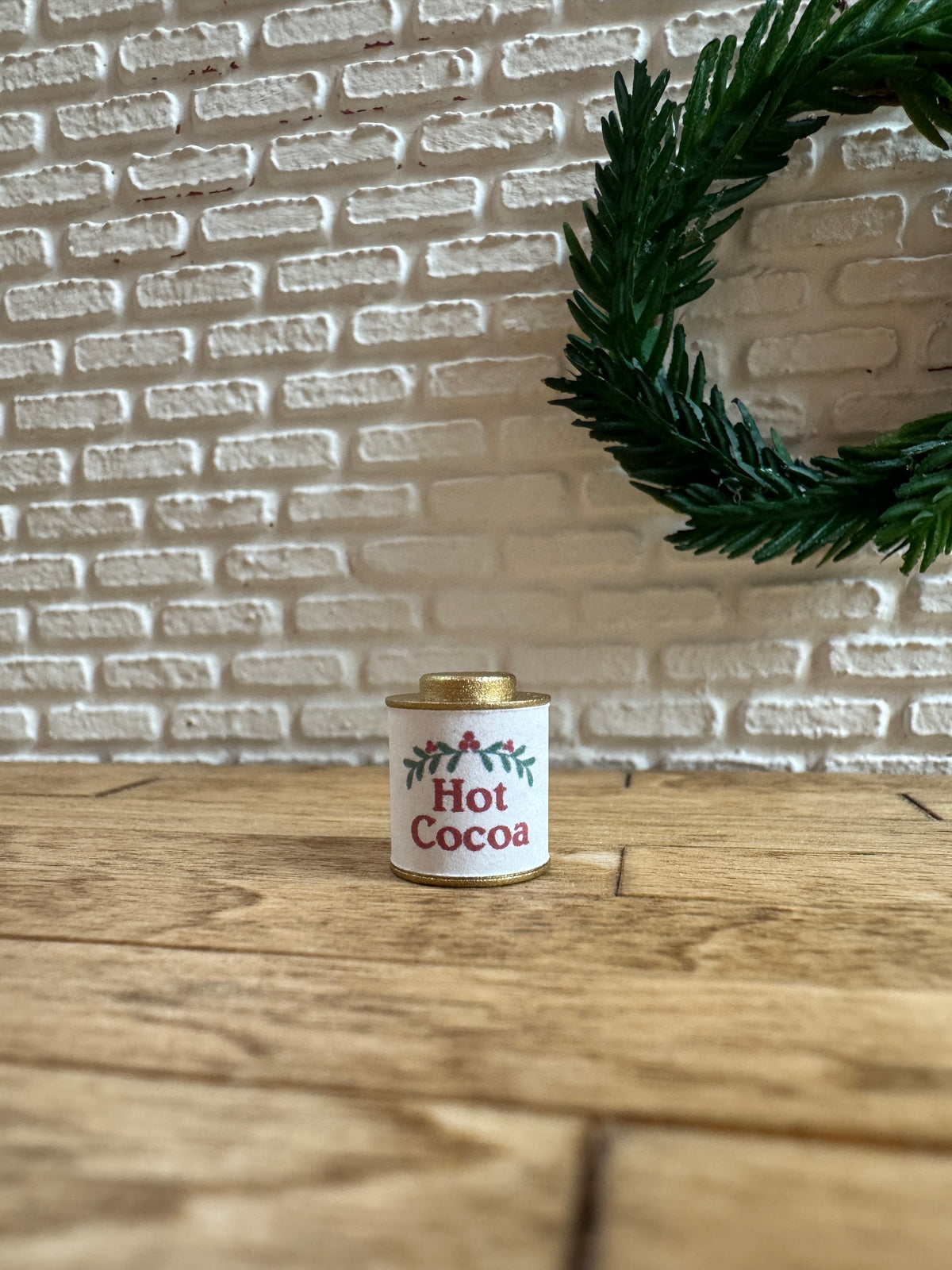Miniature Christmas cocoa canister, 1:12 scale dollhouse decor