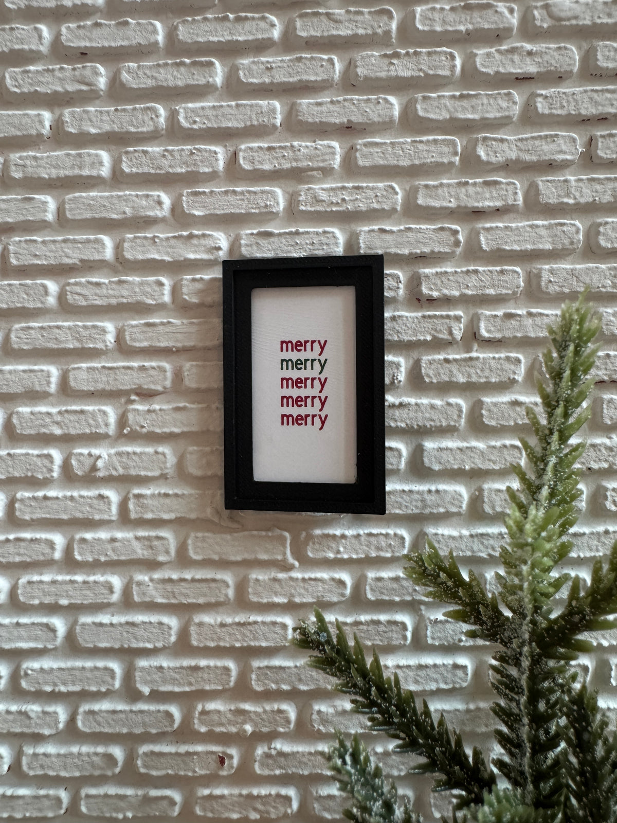 Dollhouse framed "Merry" Christmas picture, 1:12 scale miniature wall art
