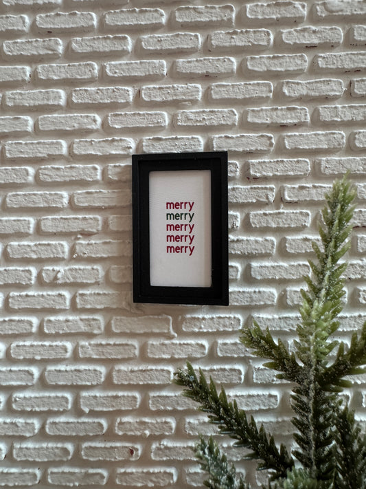 Dollhouse framed "Merry" Christmas picture, 1:12 scale miniature wall art