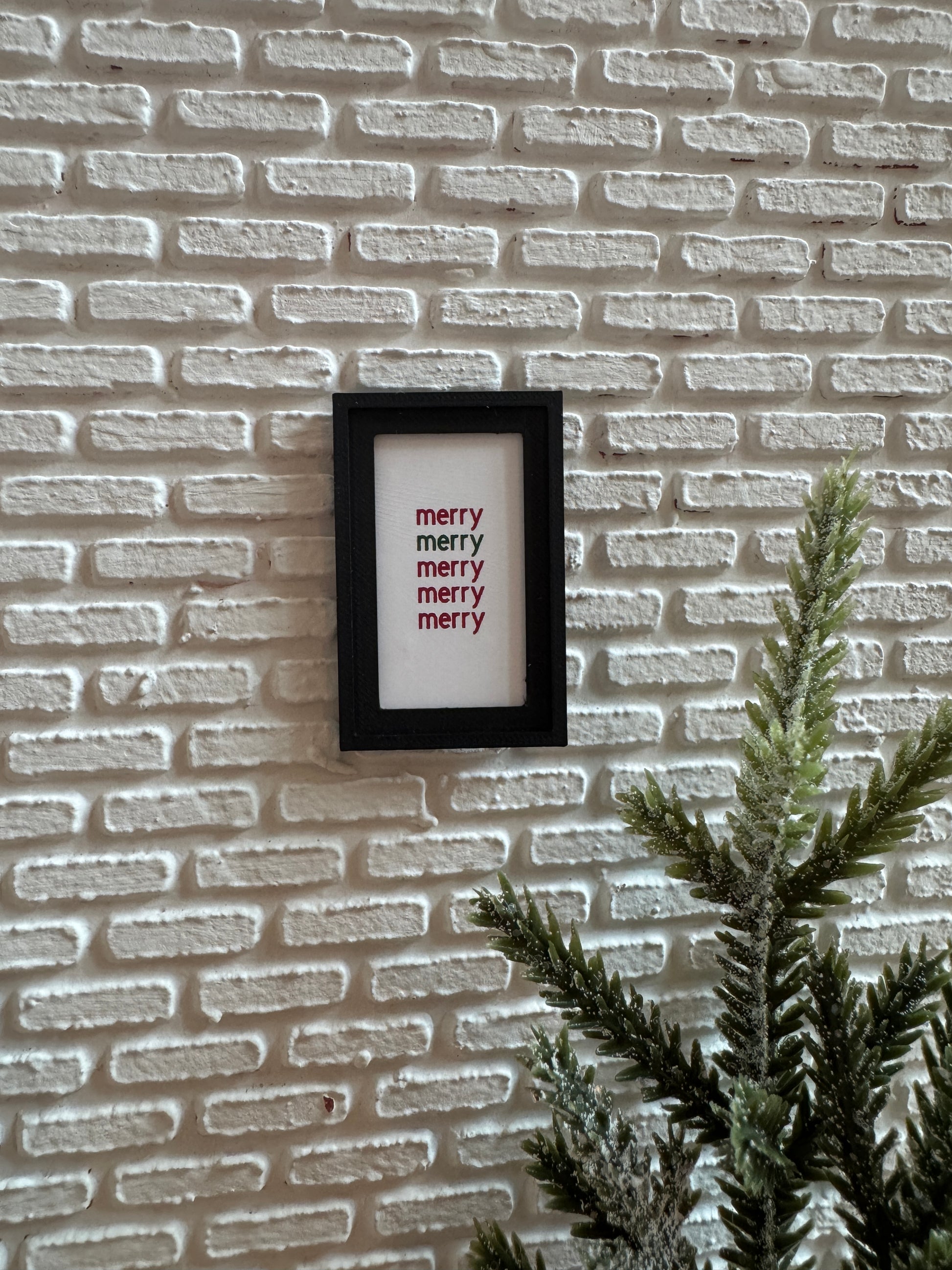 Dollhouse framed "Merry" Christmas picture, alternate angle, 1:12 scale