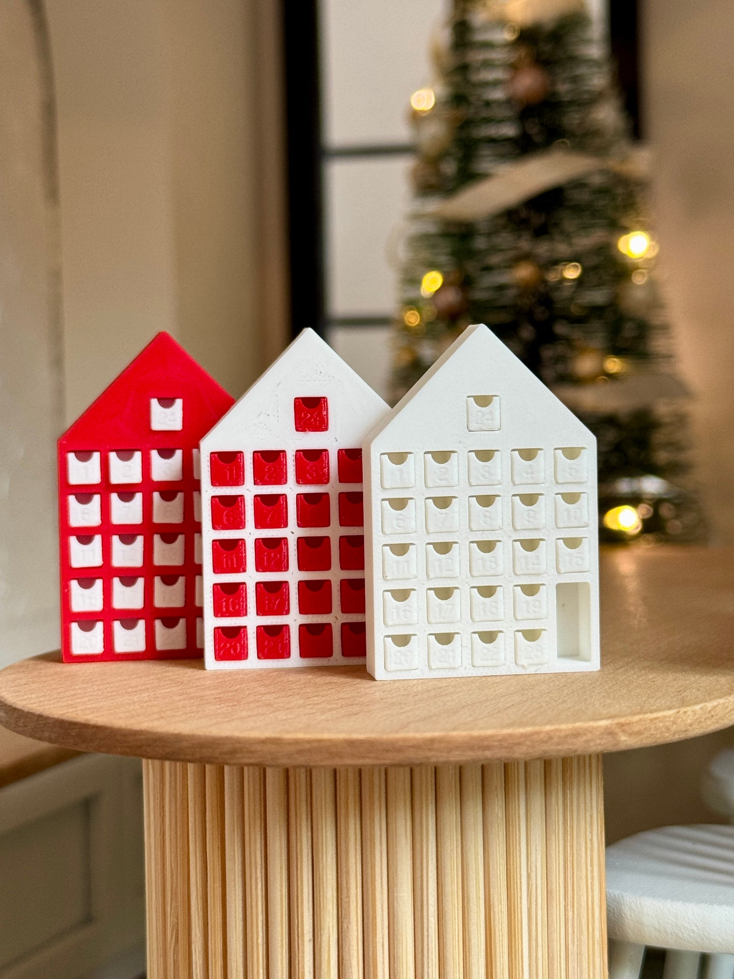 Miniature Red & White Advent Calendar – 1:12 Scale Dollhouse Christmas Countdown House