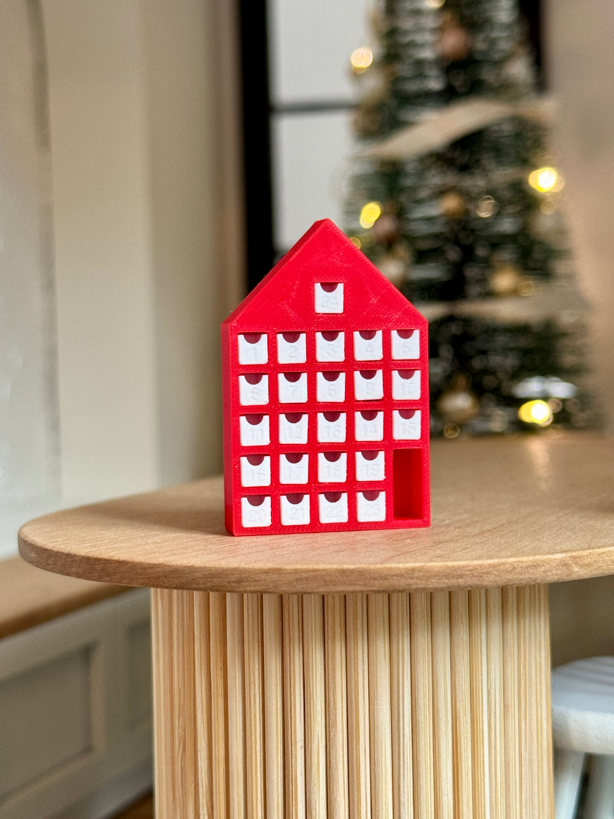 Miniature Red & White Advent Calendar – 1:12 Scale Dollhouse Christmas Countdown House
