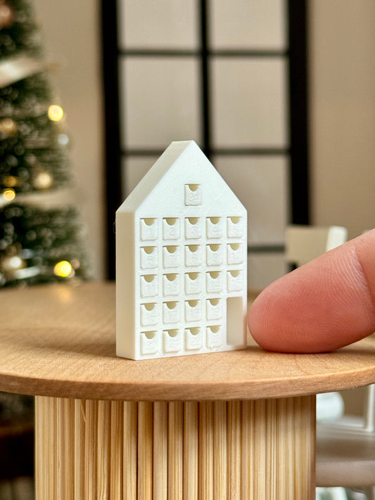 Miniature advent calendar house, 1:12 scale dollhouse Christmas decor