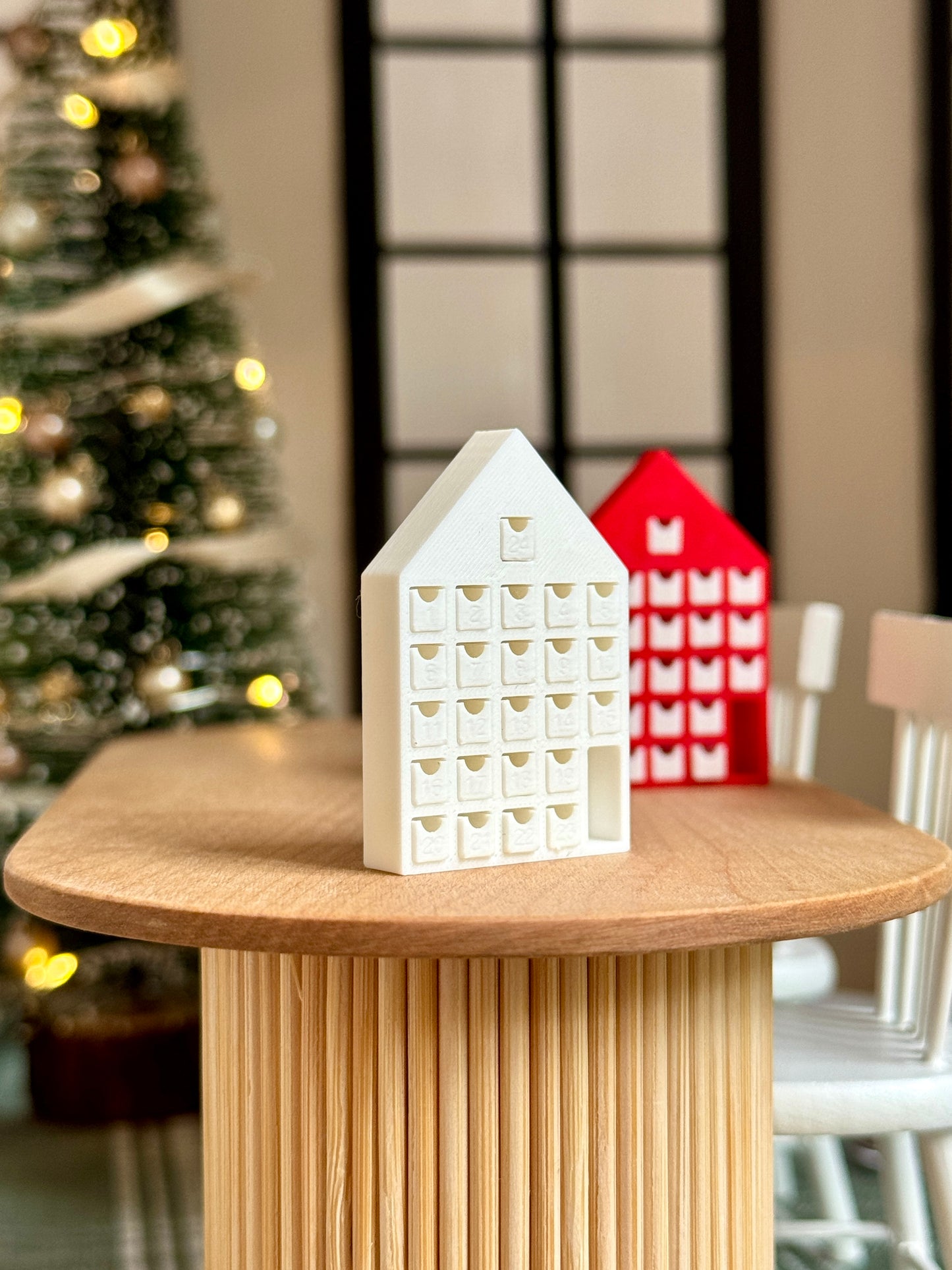 Miniature Red & White Advent Calendar – 1:12 Scale Dollhouse Christmas Countdown House