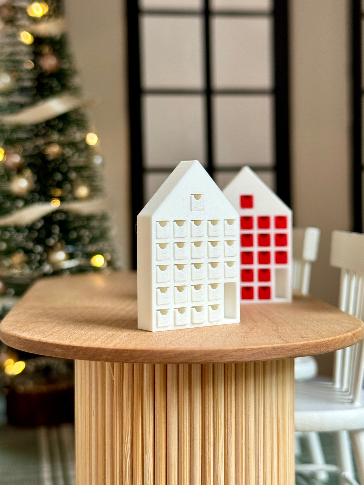 Miniature Red & White Advent Calendar – 1:12 Scale Dollhouse Christmas Countdown House