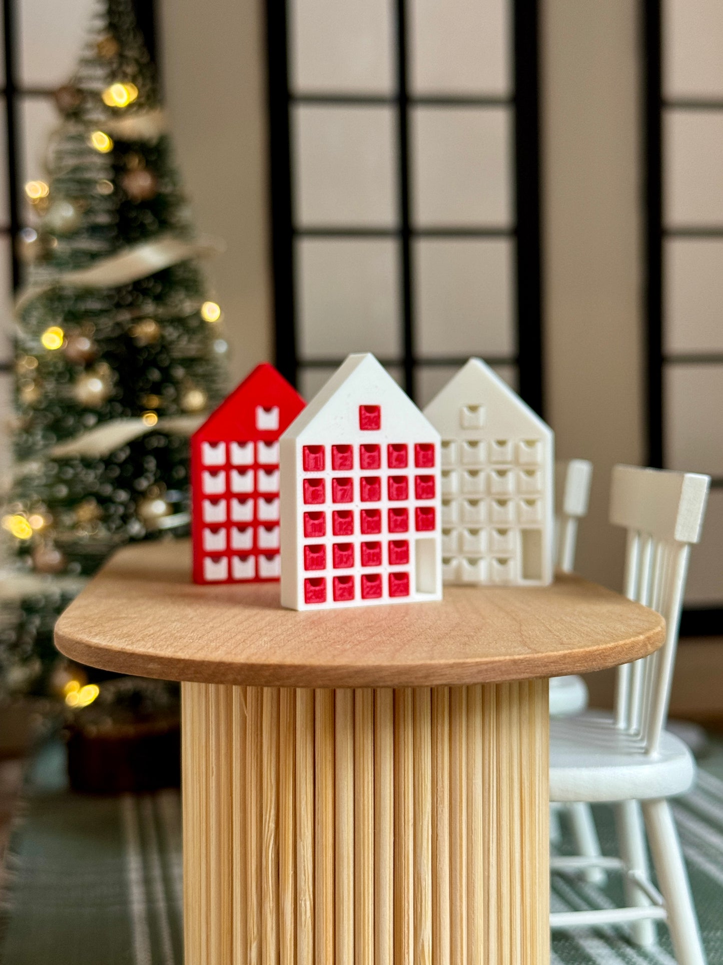 Miniature Red & White Advent Calendar – 1:12 Scale Dollhouse Christmas Countdown House