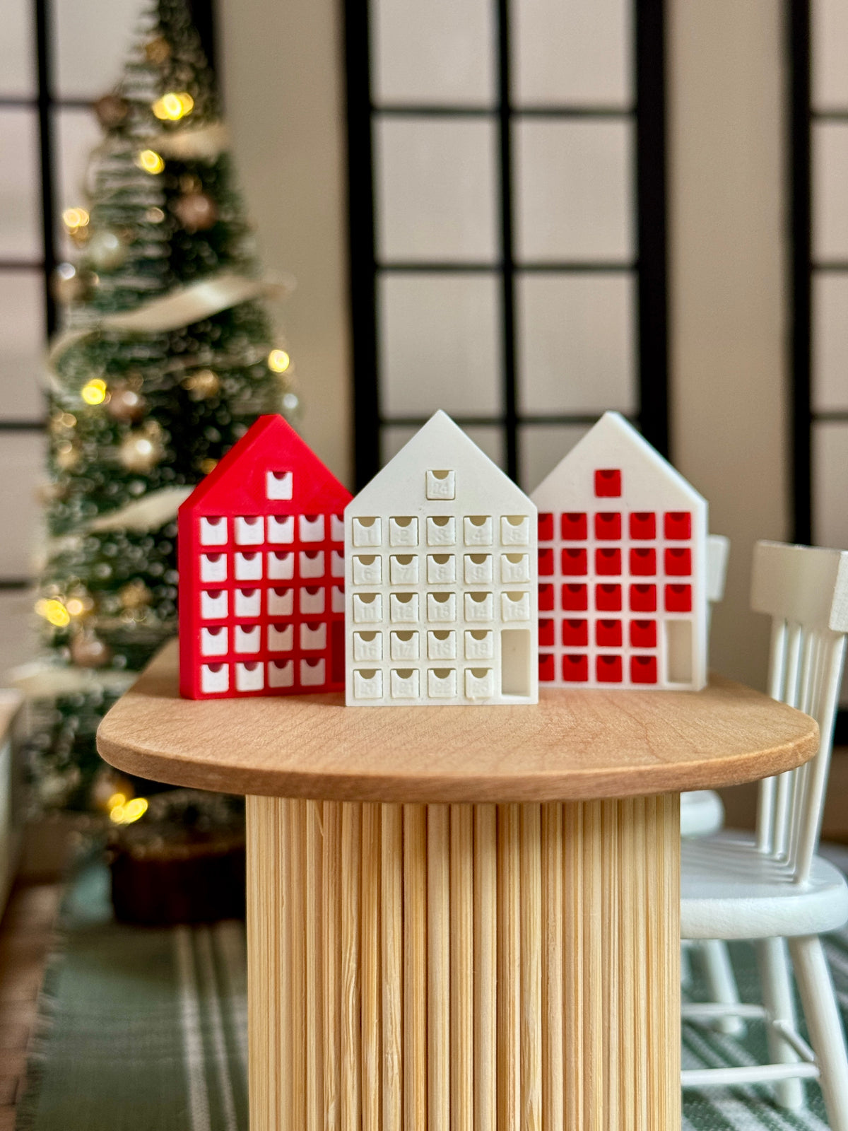 Miniature Red & White Advent Calendar – 1:12 Scale Dollhouse Christmas Countdown House