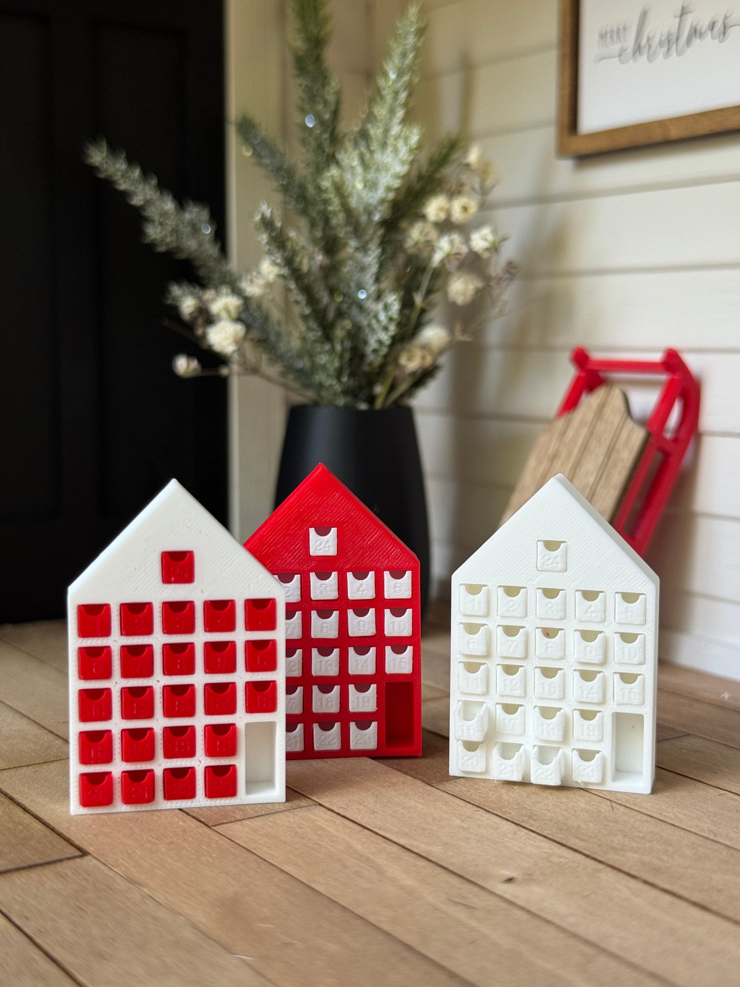 Miniature Red & White Advent Calendar – 1:12 Scale Dollhouse Christmas Countdown House