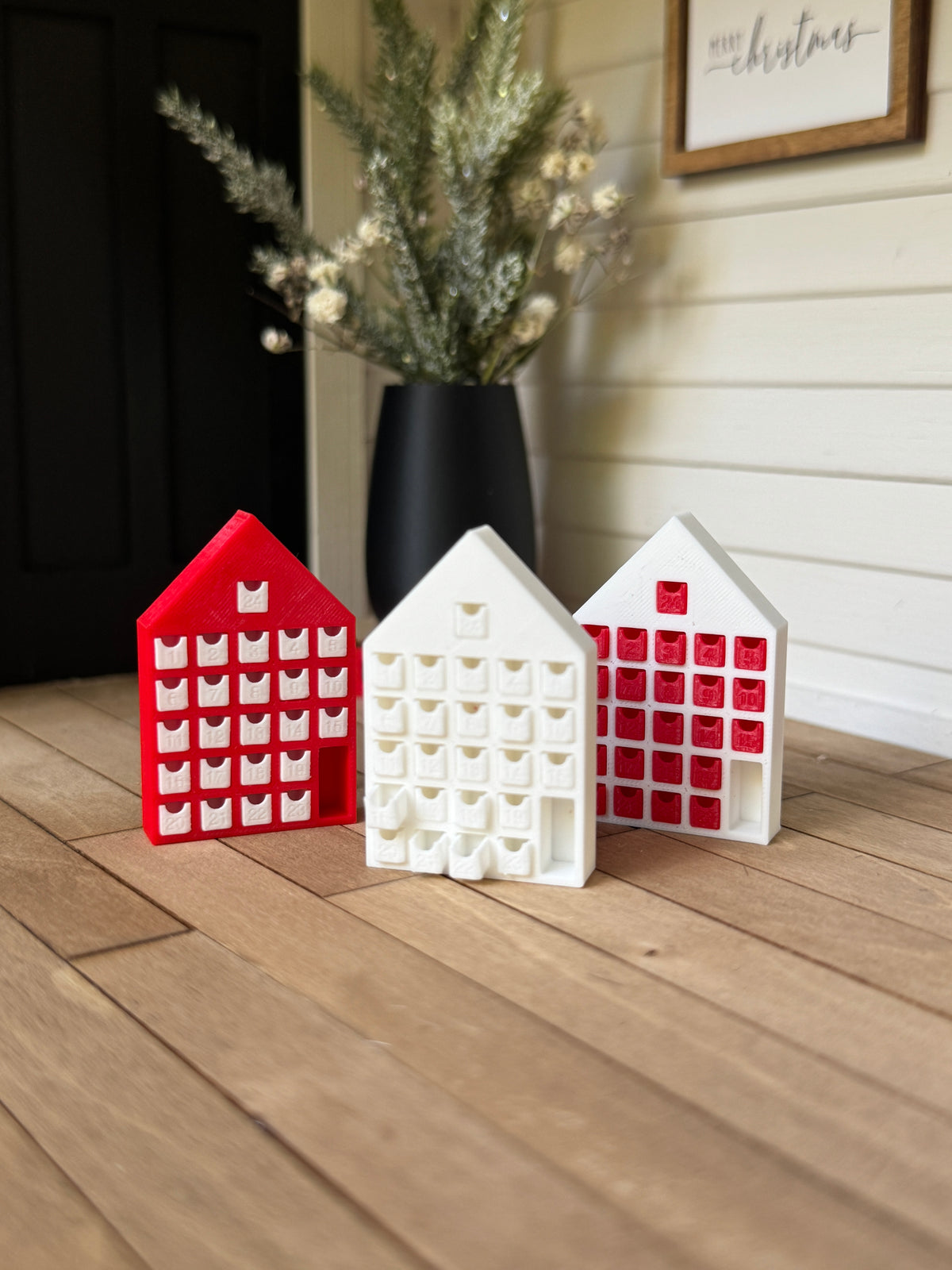 Miniature Red & White Advent Calendar – 1:12 Scale Dollhouse Christmas Countdown House