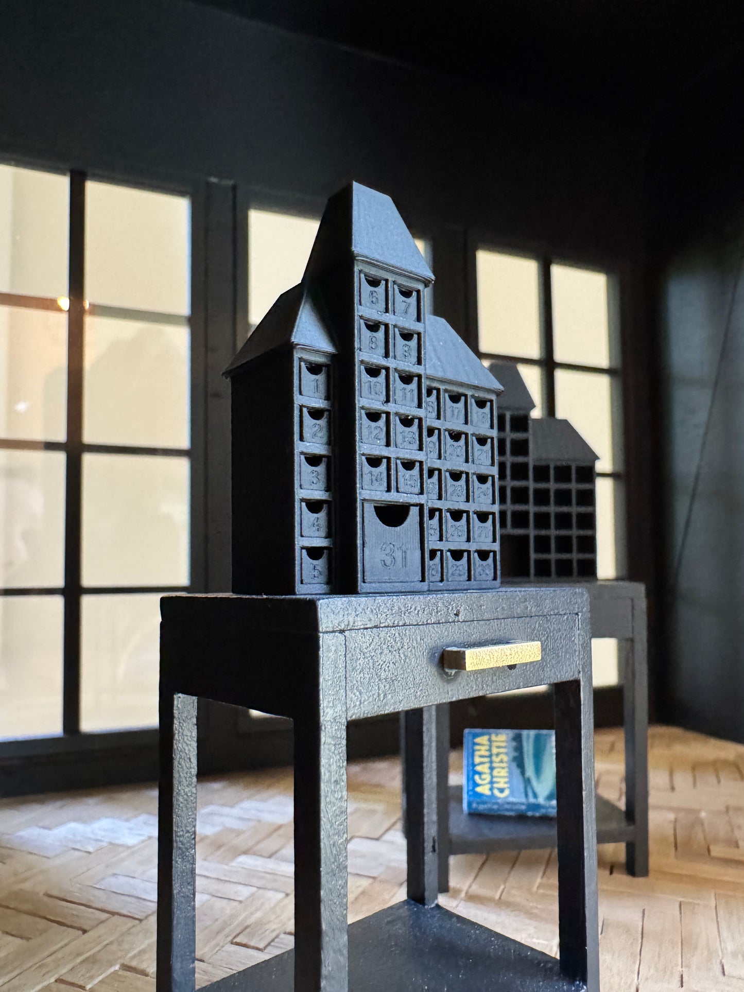 Spooky Halloween advent calendar, drawer open detail, 1:12 scale dollhouse