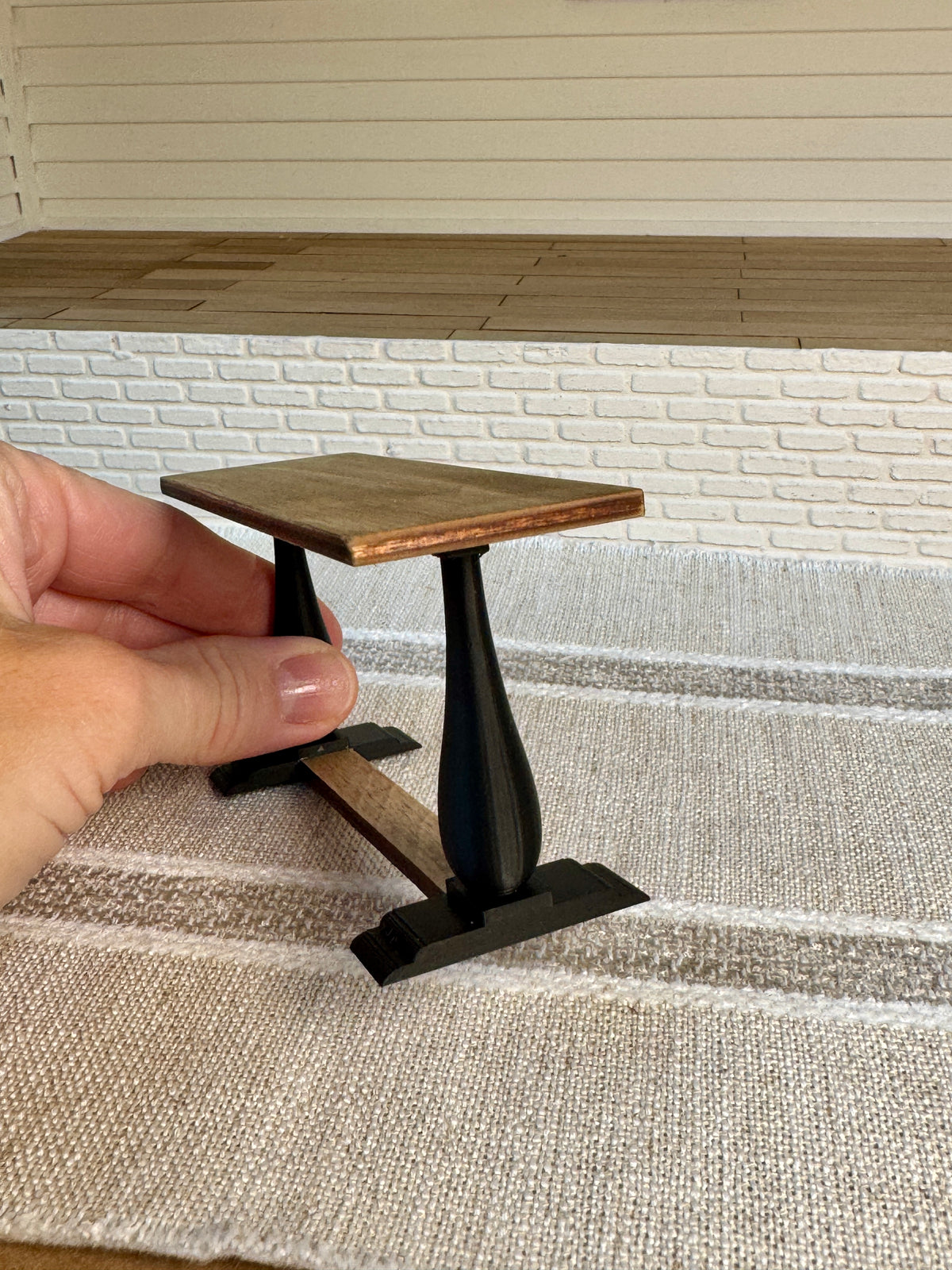 1:12 scale miniature wood console table, alternate angle, dollhouse furniture