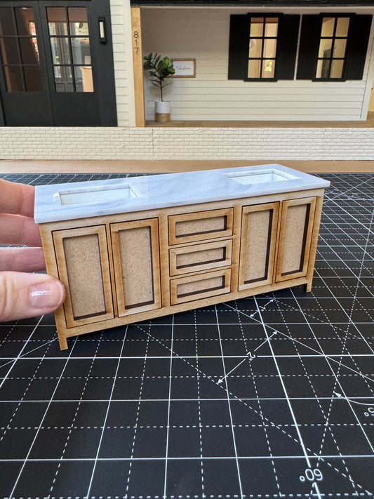 DIY kit 6 inch bathroom cabinet miniature, 1:12 scale with sink and acrylic counter