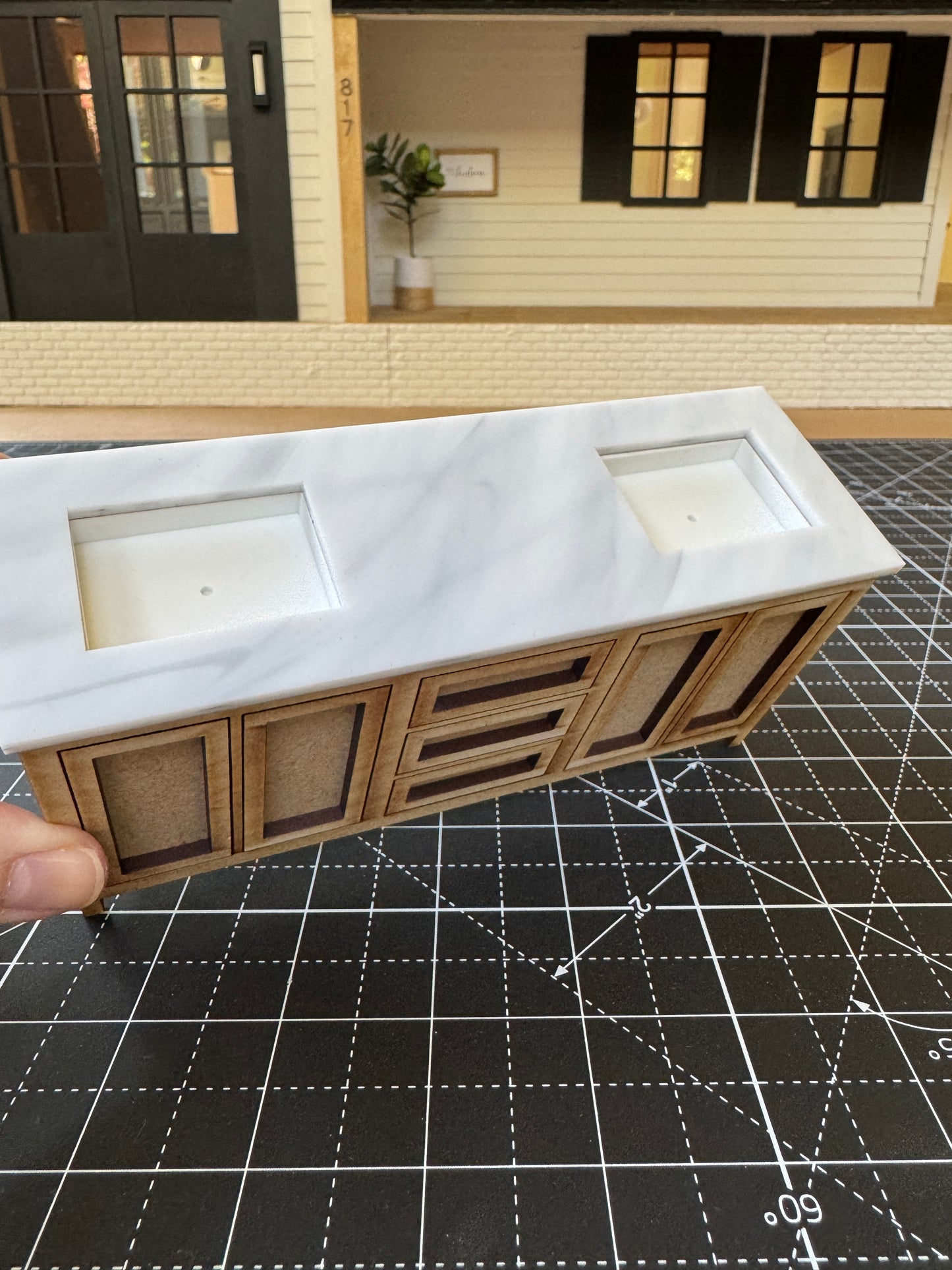 DIY Kit 6" Bathroom Cabinet Miniature in 1:12 scale | Sink and Acrylic Counter