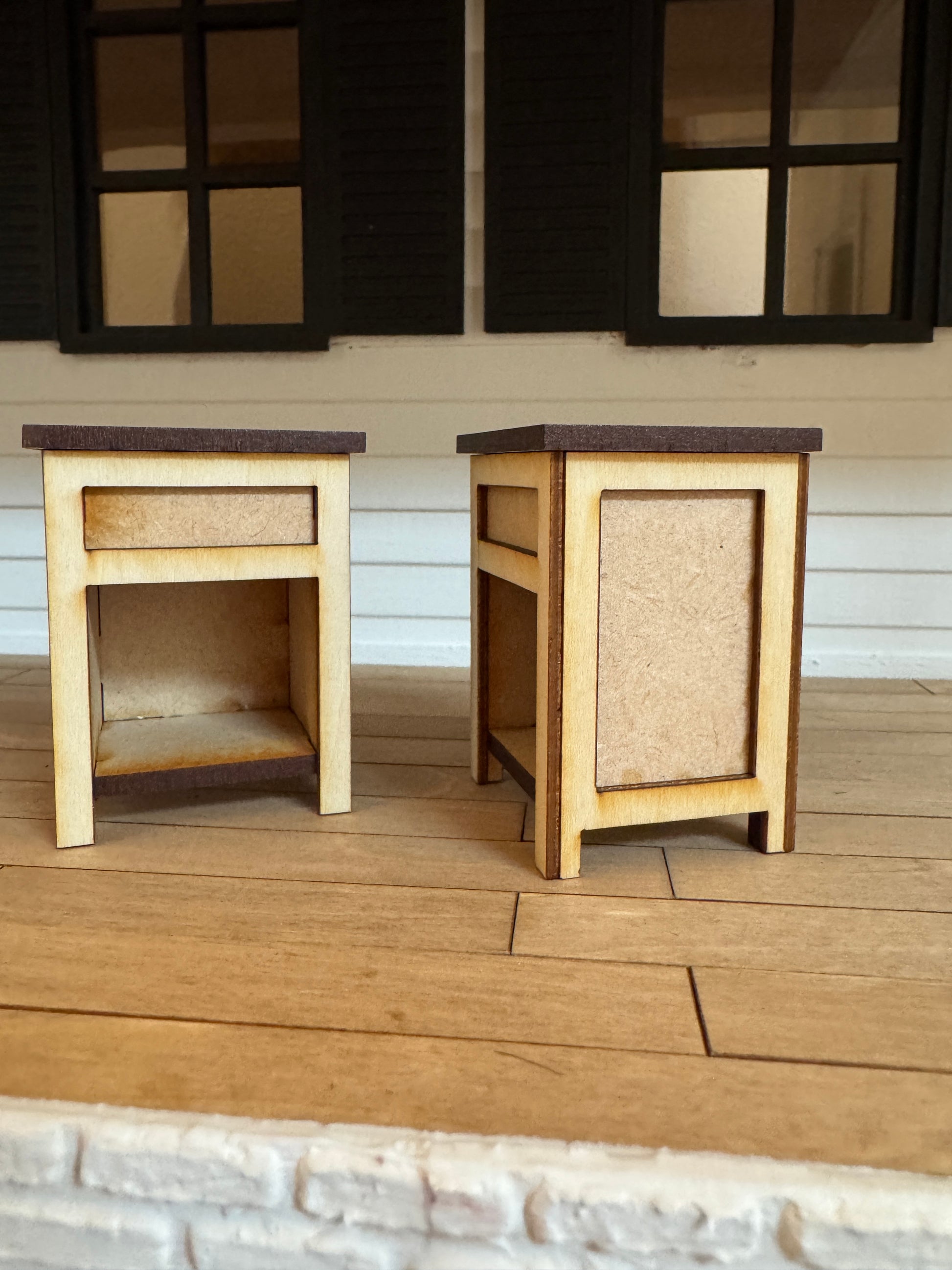 Miniature nightstand end table DIY kit, unassembled parts, 1:12 scale