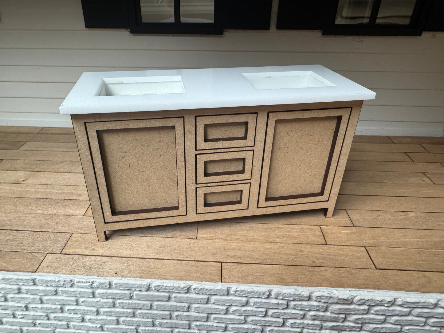 5" DIY Kit Bathroom Cabinet Miniature in 1:12 scale | Sink and Acrylic Counter