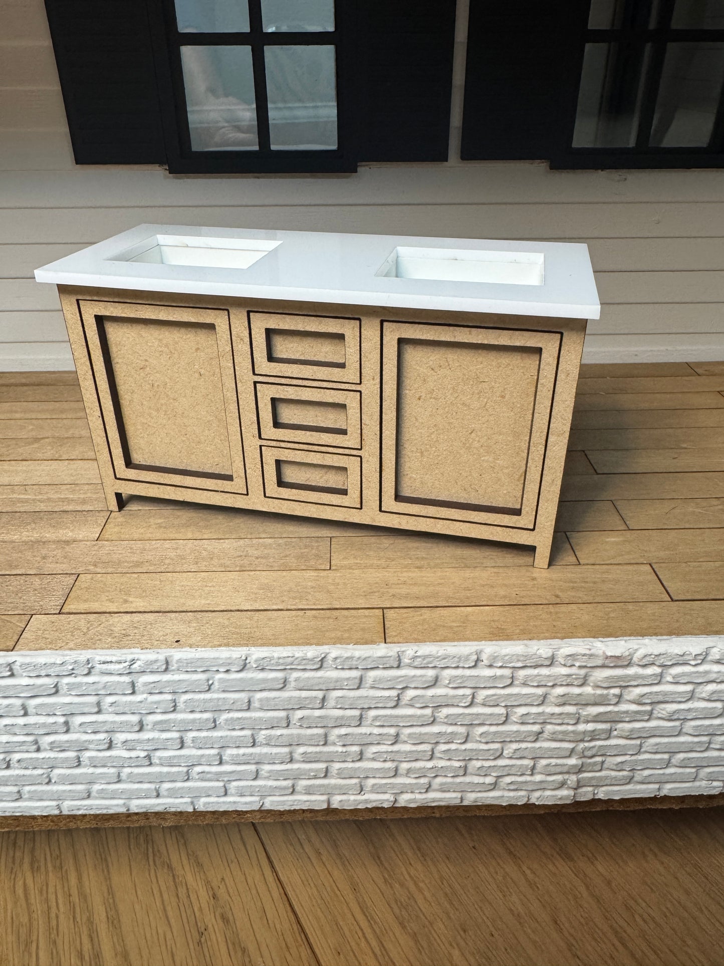 5" DIY Kit Bathroom Cabinet Miniature in 1:12 scale | Sink and Acrylic Counter