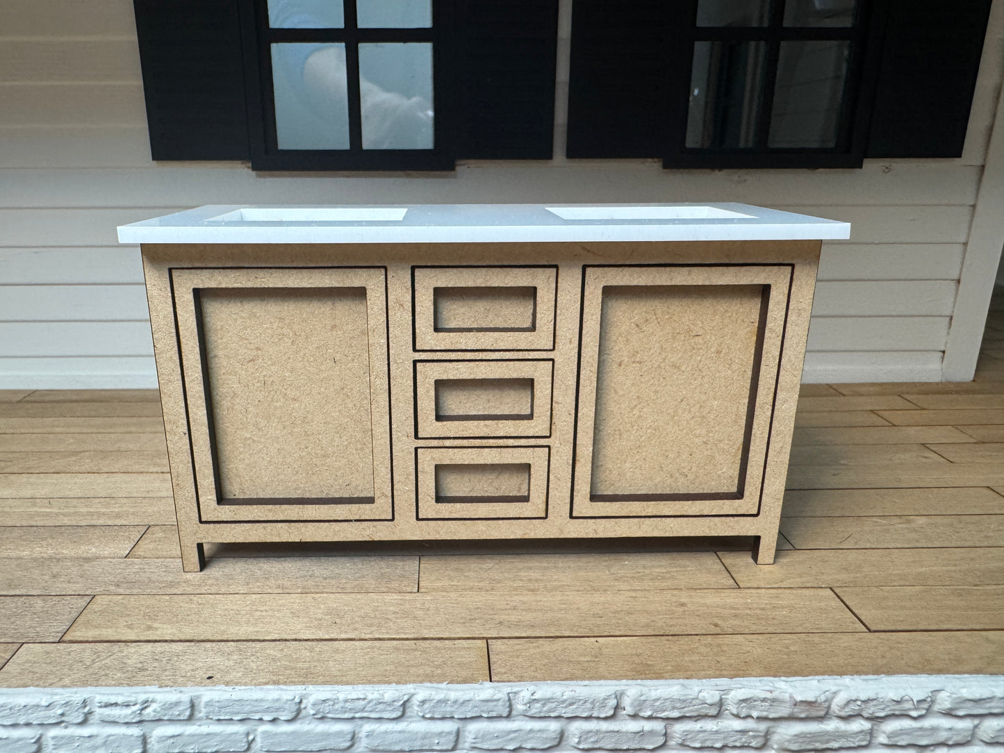 DIY kit 5 inch bathroom cabinet miniature, 1:12 scale with sink and acrylic counter