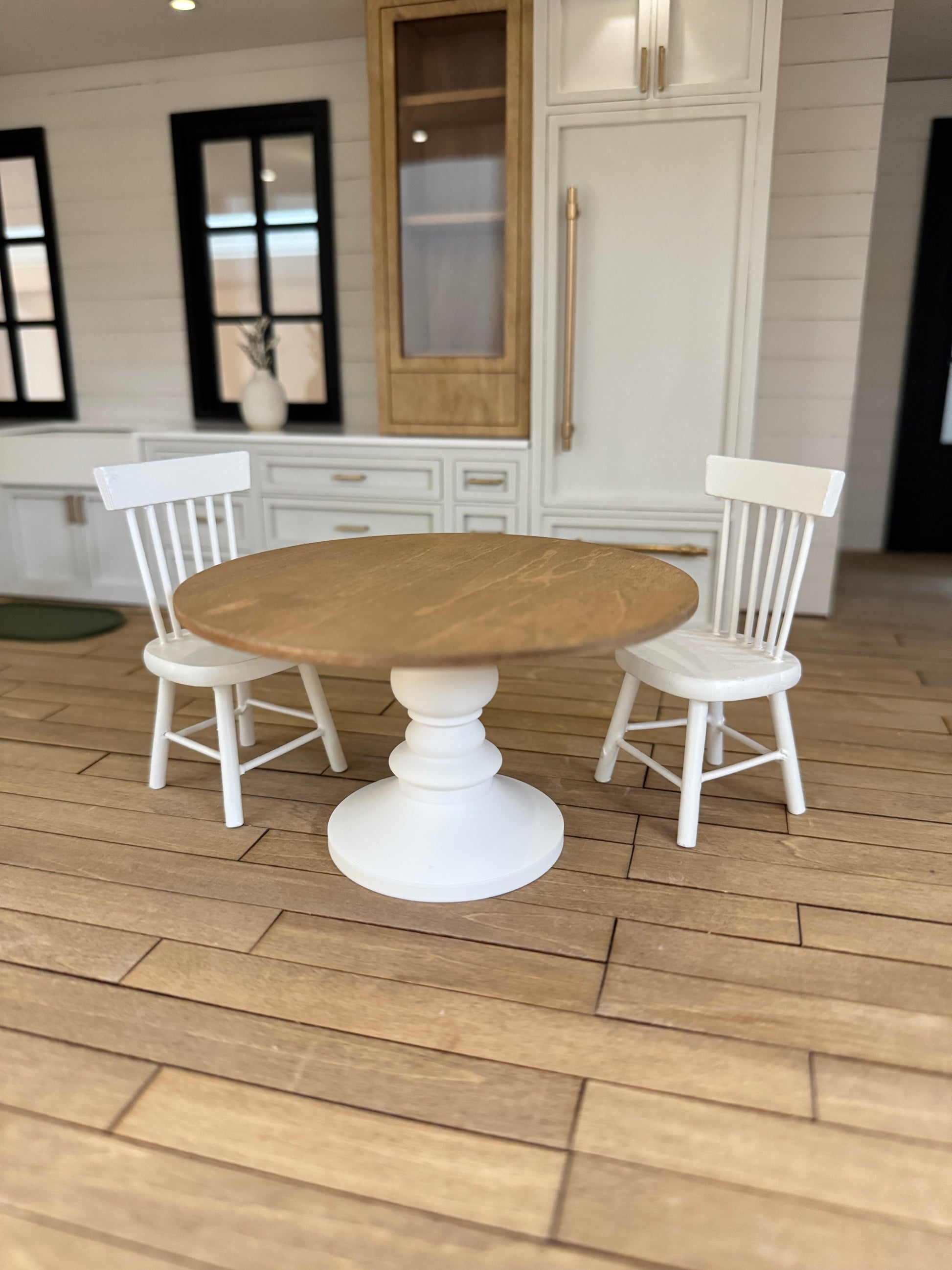 1:12 scale miniature pedestal dining table, dollhouse farmhouse furniture