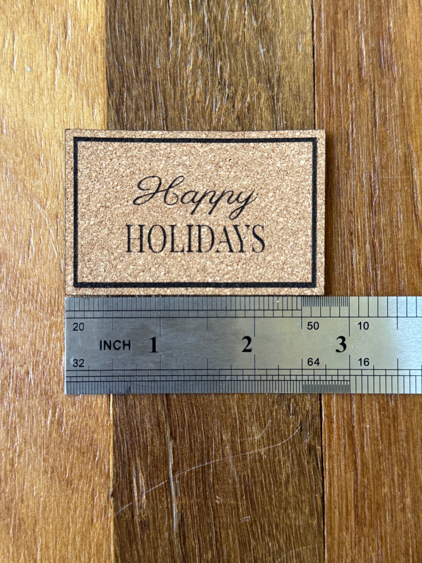 Miniature "Happy Holidays" front door mat, close-up detail for dollhouse