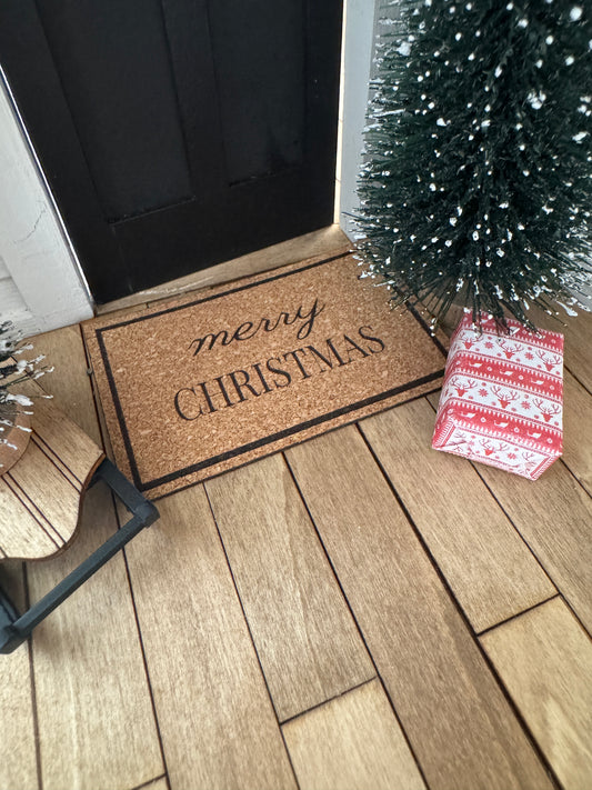 Miniature "Merry Christmas" front door mat for dollhouse