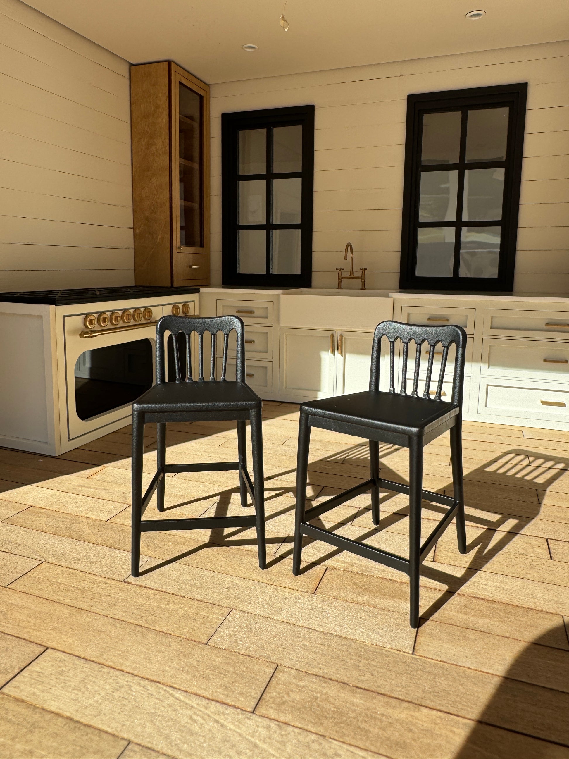 1:12 scale miniature counter stool chairs, dollhouse kitchen furniture