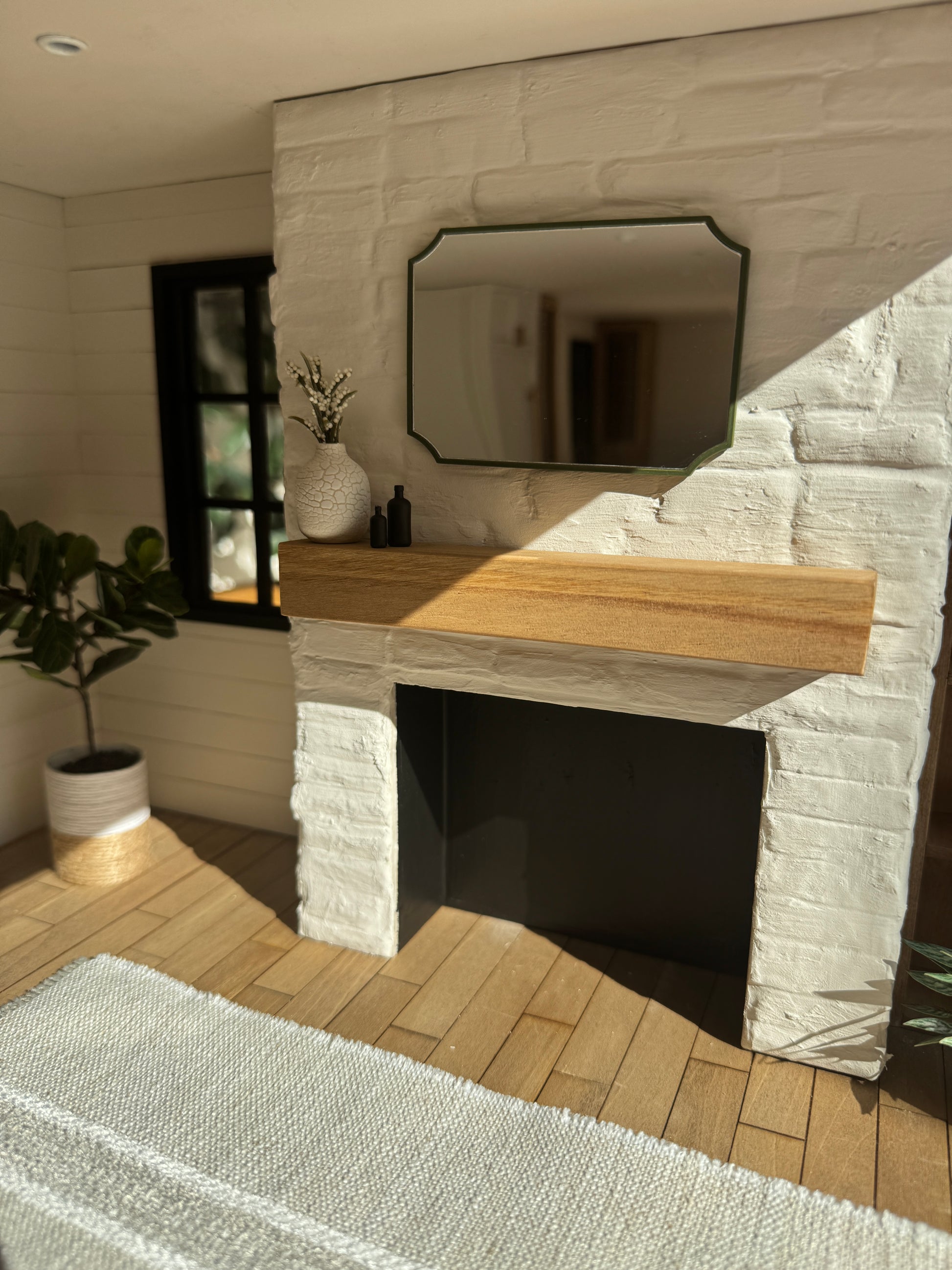 Dollhouse mirror, 1:12 scale cut 4-corner frame mirror