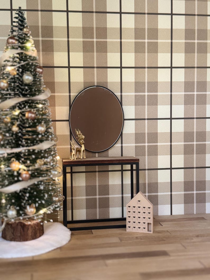 Oval mirror in dollhouse Christmas scene